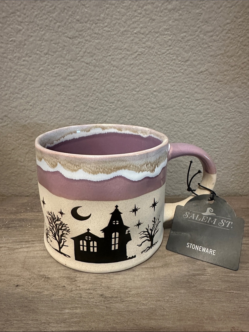 Salem St. Stoneware Haunted House Mug in Dusty Mauve